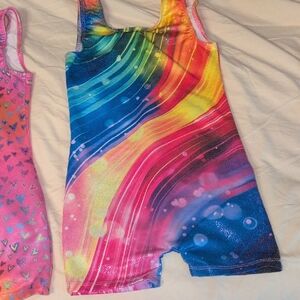 Set Of Gymnastics Practice Colorful Rainbow Kids One Piece & Heart Pattern